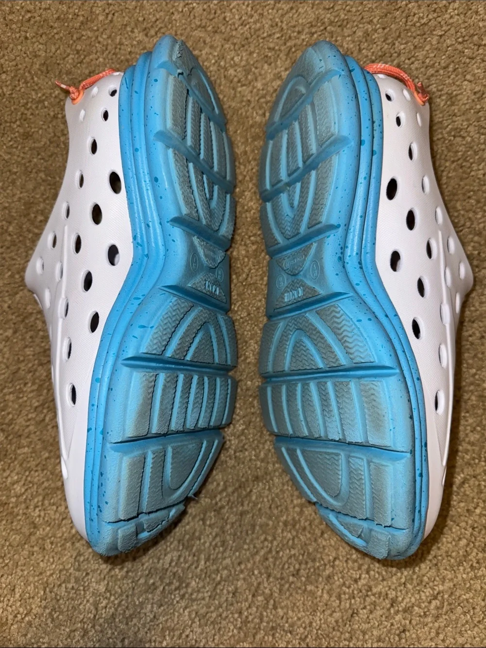 Kane Men's White Slip-On Water Sandals with Blue Soles and Orange Pull Tabs